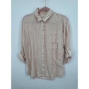 NWT Daily Look becool Freddie Striped Shirt Women's Medium Coral Multi Buttons